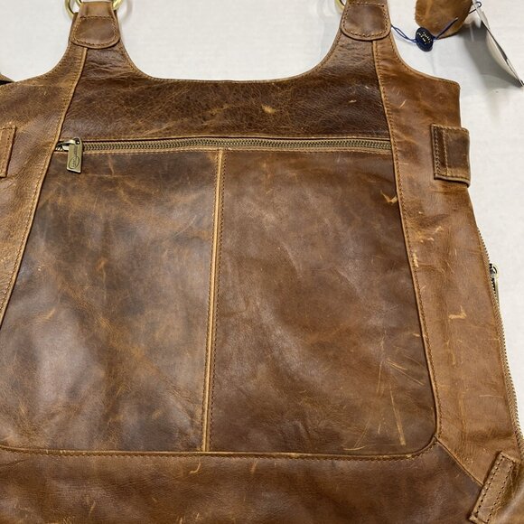 AmeriLeather Judelle Universal Leather Brown Satchel Bag Zipper Expandable - Picture 6 of 12